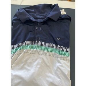 Callaway Mens Golf Polo Shirt Opti Dry Blue Geometric Stripe Short Sleeve Size L